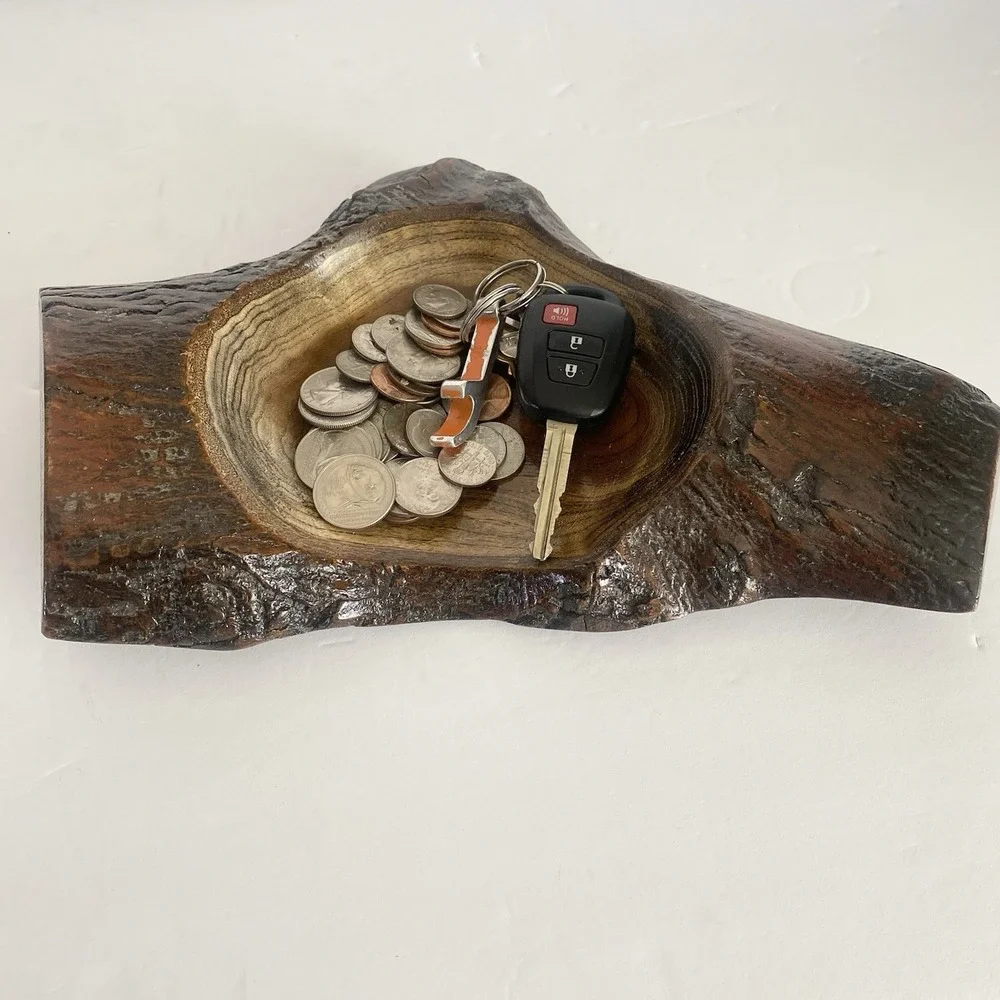 Hand Turned Wooden Bowl Artisan Handmade Live Edge Wood‎ Plant Tray Rustic Art